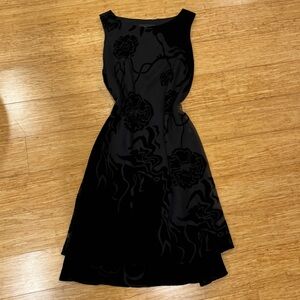 Vintage Donna Ricco black velour sheer floral print sleeveless flowy midi dress